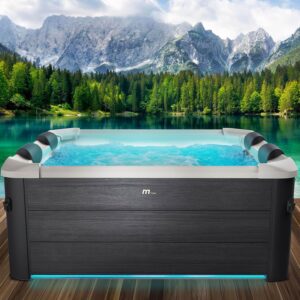 ⭐ Luxus Whirlpools  – BRAST Whirlpool MSpa Oslo mit fester Außenwand, LED-Beleuchtung mit 20 einstellbaren Farben, für 6 Personen, 160 x 160 x 65 cm, 120 Massagedüsen, ganzjährig nutzbarer, winterfester Innen- & Außenpool