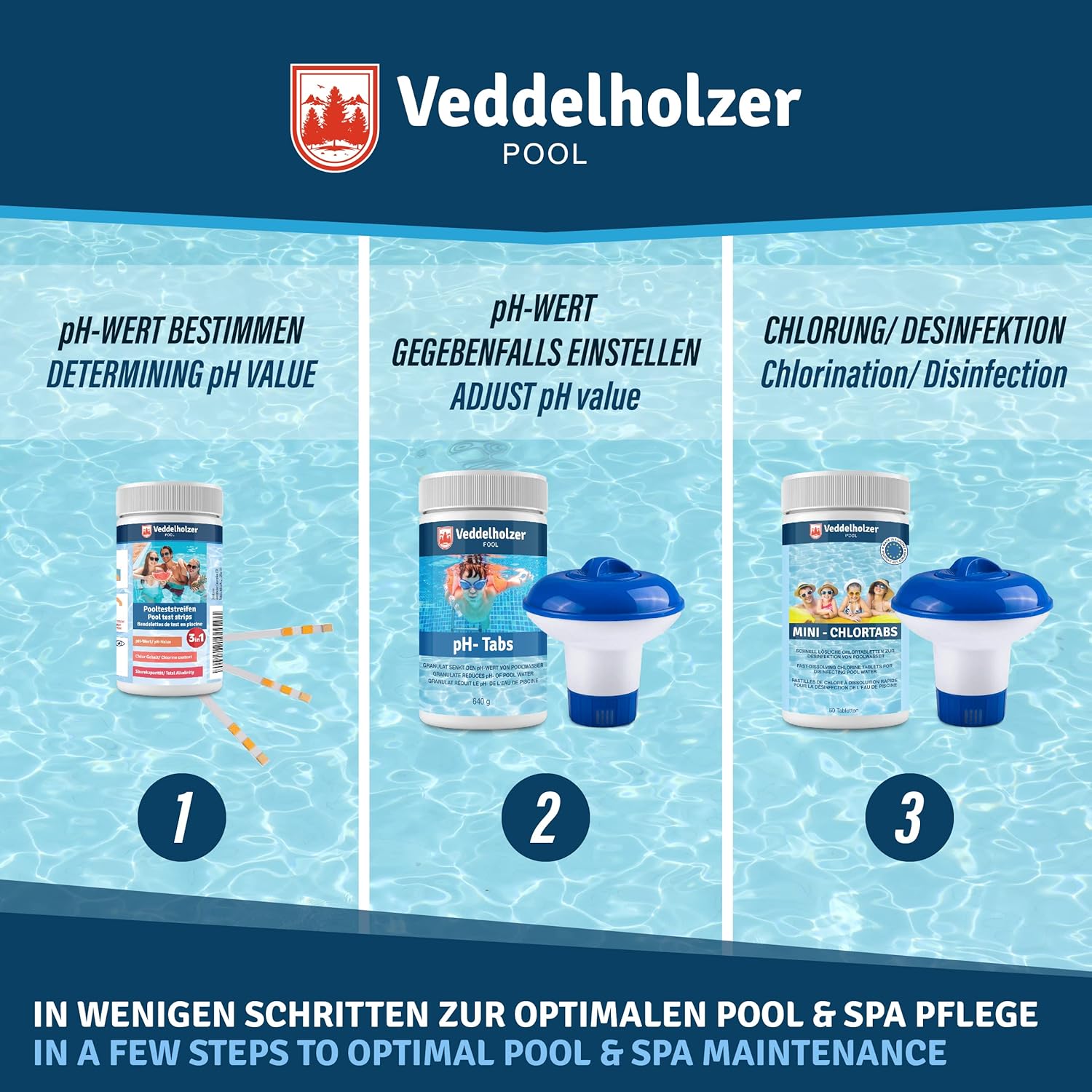 🧼 Zubehör & Pflege – Veddelholzer Mini 4-in-1 Pool Cleaning Set & Spa Pool Cleaner, Tester pH, Chlorine Tablets for Pool 2.7 g, pH Minus, Skimmer for Pool Care for Beginners with Instructions Perfect Pool Cleaning – Bild 5