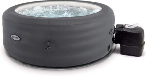 👨‍👩‍👧‍👦 Whirlpools für Familien & Gruppen – Intex Simple Spa 28482 Aufblasbarer Whirlpool, 4 Personen, 100 Düsen, Heizung, Grau, Durchmesser 196 x 66 cm