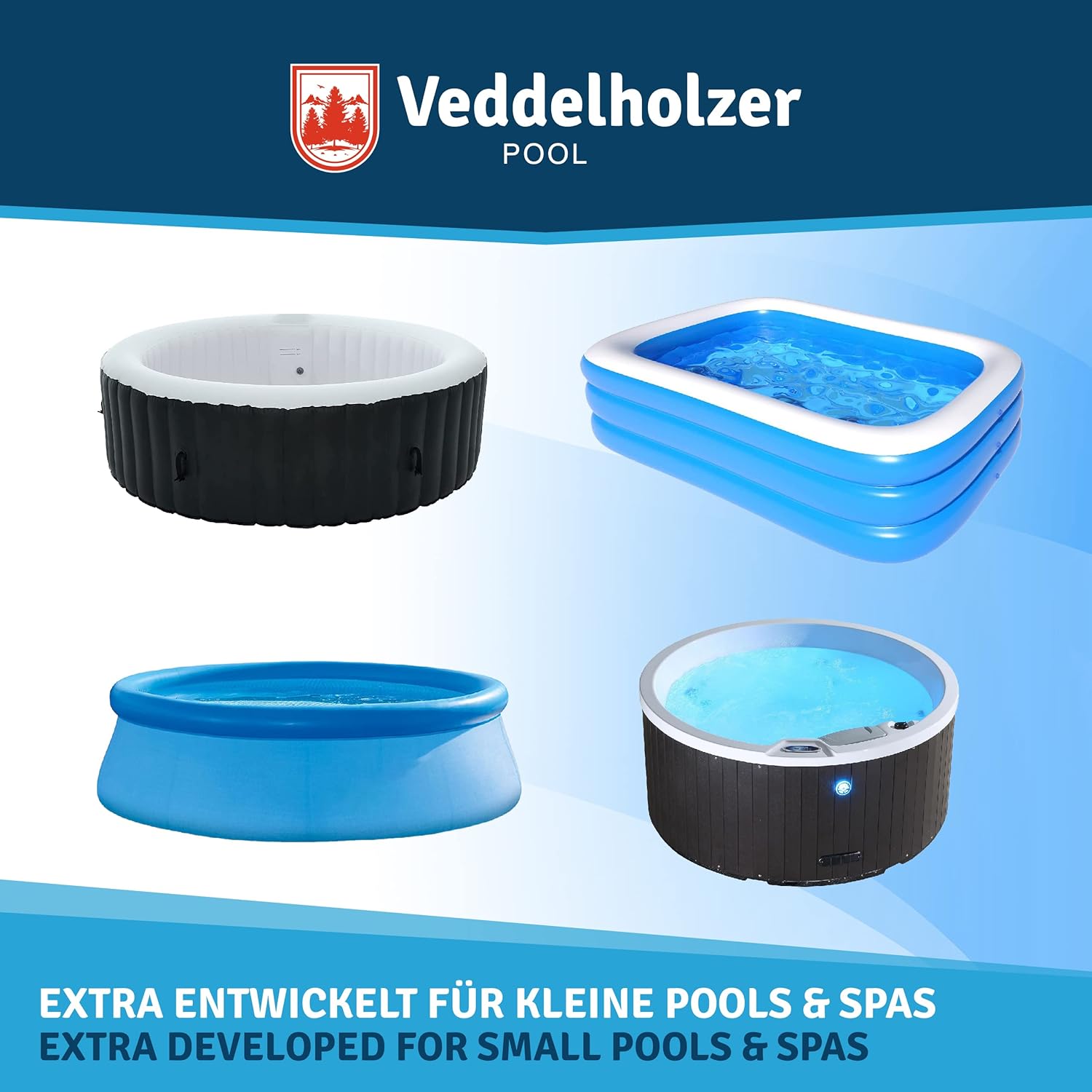 🧼 Zubehör & Pflege – Veddelholzer Mini 4-in-1 Pool Cleaning Set & Spa Pool Cleaner, Tester pH, Chlorine Tablets for Pool 2.7 g, pH Minus, Skimmer for Pool Care for Beginners with Instructions Perfect Pool Cleaning – Bild 4