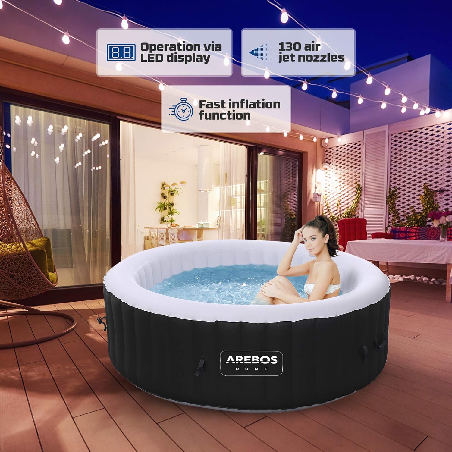 🧊 Whirlpools für Balkon & Terrasse – Arebos aufblasbarer 6-Personen-Whirlpool für drinnen und draußen, 1000 Düsen, rund, 1000 Liter, Spa-Pool für Massage, Heizung, Wellness – Bild 3