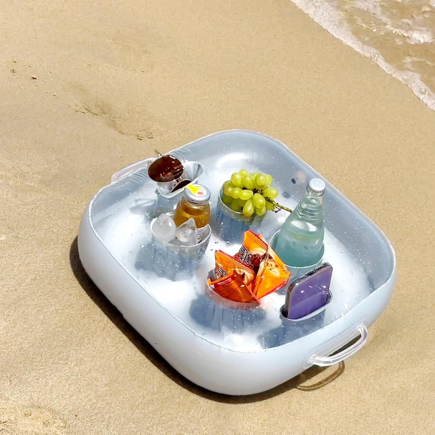 🎯 Whirlpool Gadgets – Inflatable Floating Drink Holder with 6 Holes Large Capacity and Transparent Material Float for Pool Party Beach White Hot Tub – Bild 7