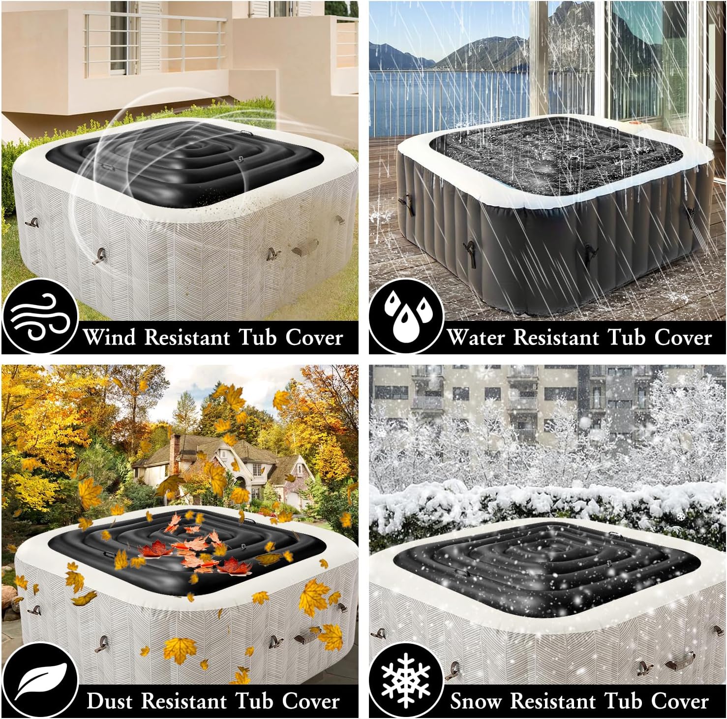 👨👩👧👦 Whirlpools für Familien & Gruppen – Mspa 130 cm aufblasbare Abdeckung, Whirlpool-Thermoabdeckung, quadratische Thermoabdeckung für Whirlpools im Freien, Winter, Festival, 4 Personen – Bild 5