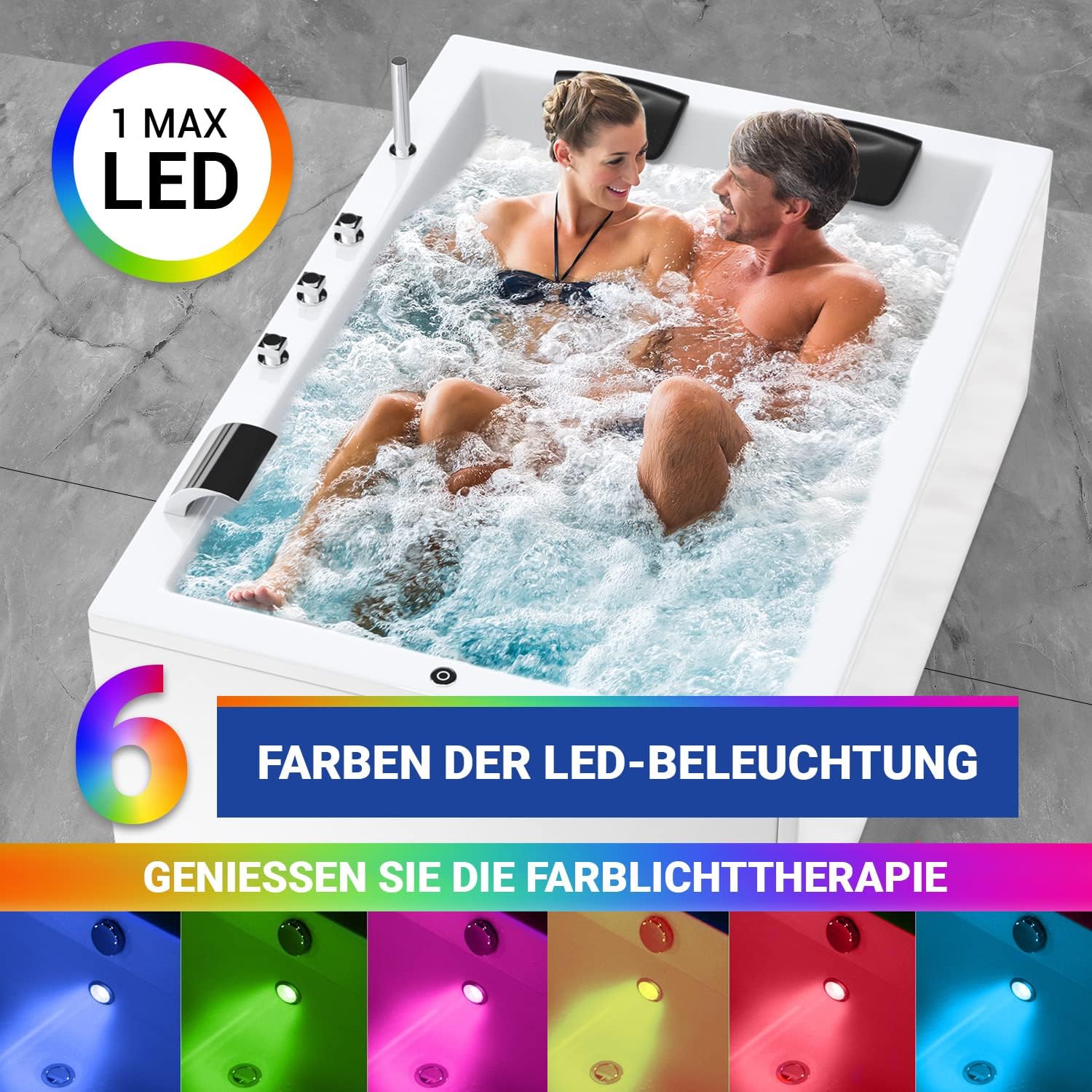 ⭐ Luxus Whirlpools – AQUADE Jаcuzzі Marburg Classic XL 2-Personen-Whirlpool-Badewanne mit LED-Whirlpool-Beleuchtung und Badekissen für Badewanne, Badewanne, Abflussgarnitur und Überlaufgarnitur mit Zulauf – Bild 4