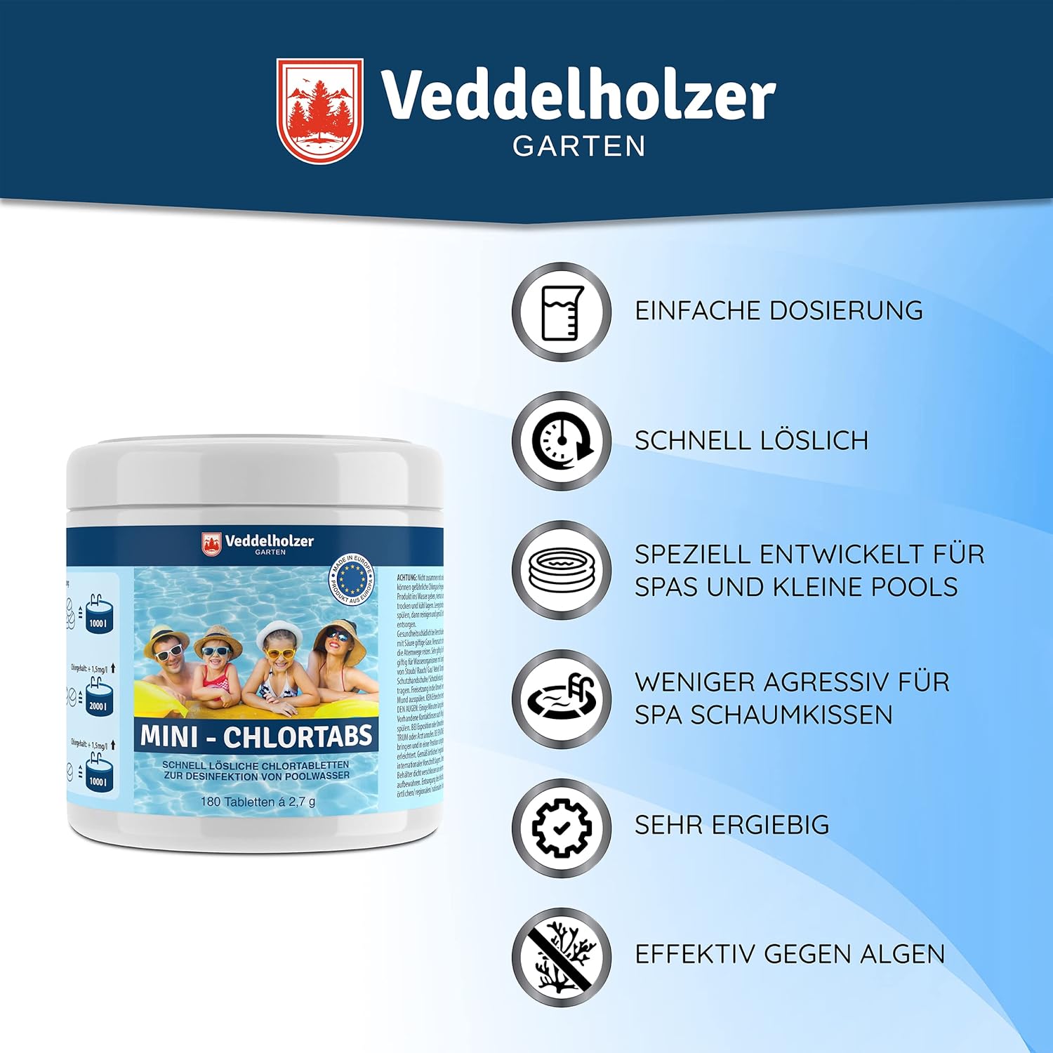 🧼 Zubehör & Pflege – Veddelholzer 2 x 180 Mini Chlorine Tablets Quick Dissolve Multitabs for Pool, Above Ground Pool, Paddling Pool, Garden Pool, Children's Pools & Hot Tub Water Care. Pool Accessories, Pool Cleaning & – Bild 2
