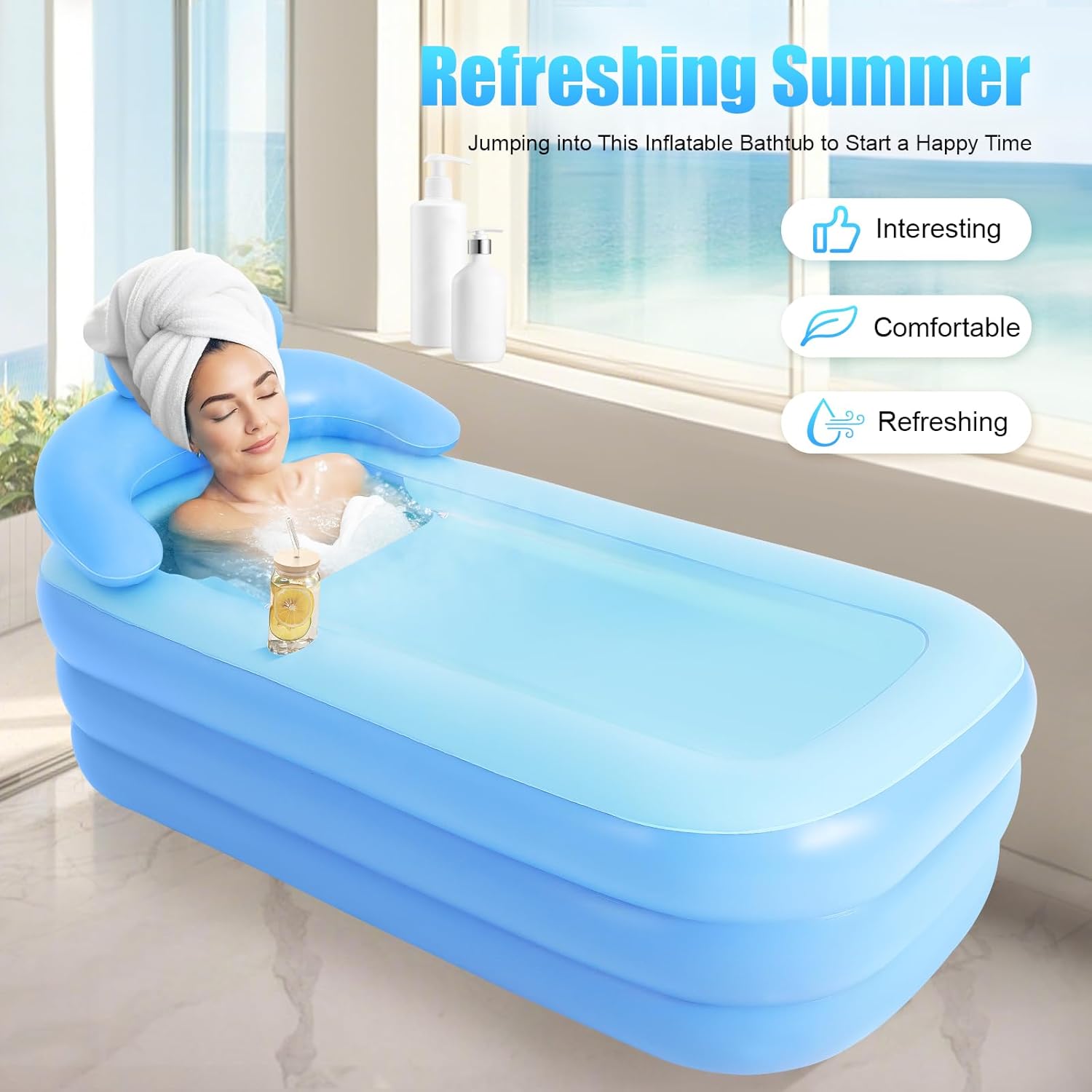 👨👩👧👦 Whirlpools für Familien & Gruppen – Tragbare faltbare Badewanne für Erwachsene, aufblasbare PVC-Badewanne 180 cm max. für Heißwasserbad und Eisbad – Bild 3
