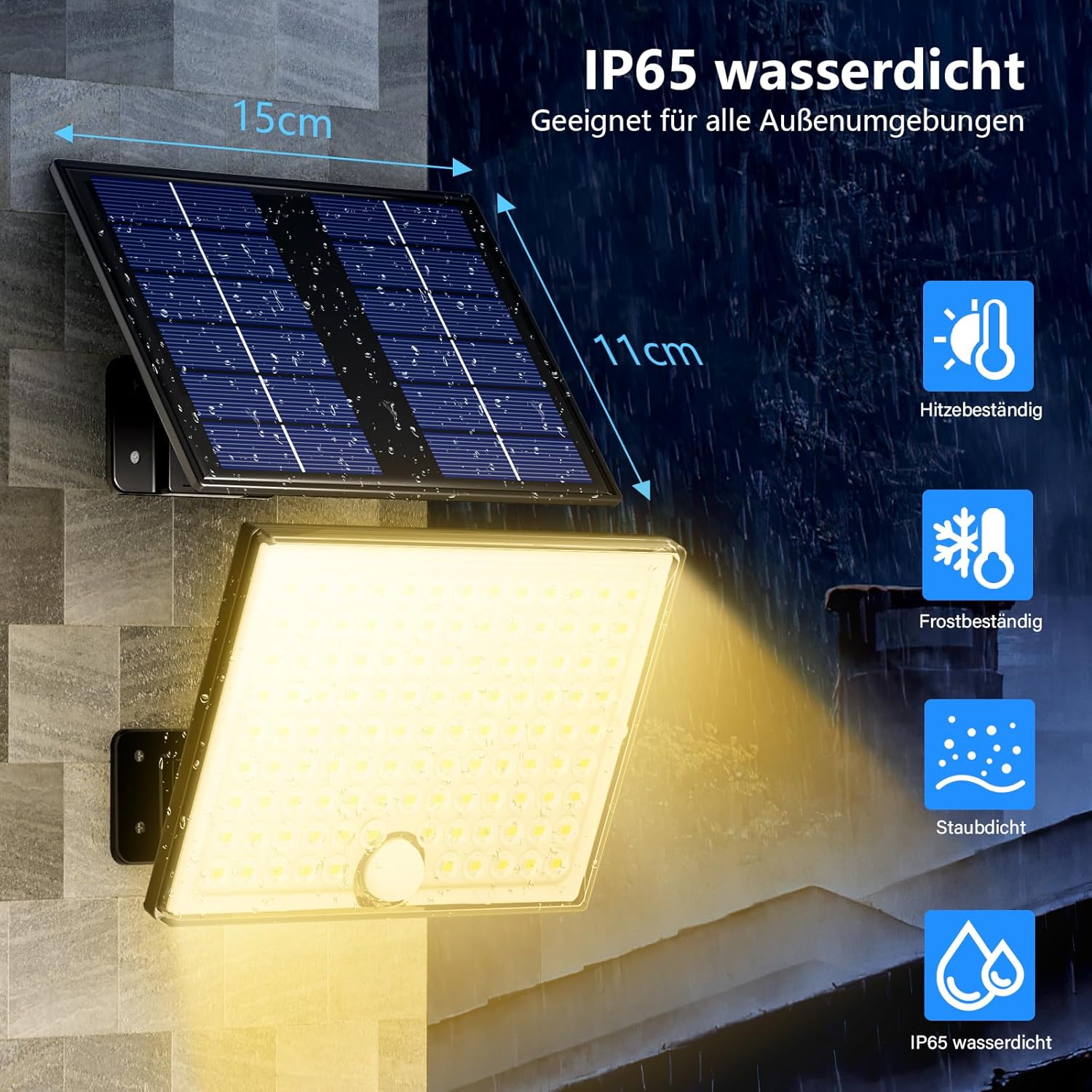 👨👩👧👦 Whirlpools für Familien & Gruppen – Realky Solarleuchten für den Außenbereich mit Fernbedienung, Außenlampe mit Bewegungsmelder, IP65 wasserdichte Solarleuchte mit 5 m Kabel für Garage, Garten, Hof, Stufen, Haustüren, Rasen, 2 Stück, Warmweiß – Bild 3