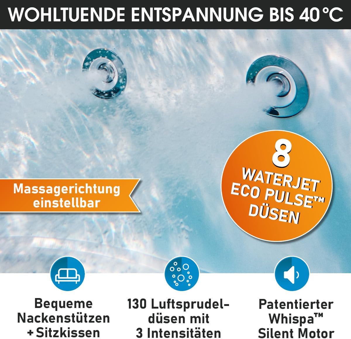 ⭐ Luxus Whirlpools – BRAST Whirlpool MSpa Denver with Fixed Outer Wall, Diameter 182 x 70 cm, LED Lighting with 20 Adjustable Colours for 6 People, 130 Massage Jets, Year-Round Use Winterproof, Indoor and Outdoor Pool – Bild 5