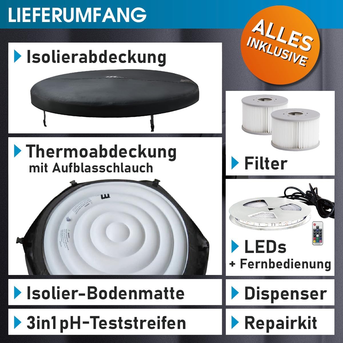 ⭐ Luxus Whirlpools – BRAST Whirlpool MSpa Denver with Fixed Outer Wall, Diameter 182 x 70 cm, LED Lighting with 20 Adjustable Colours for 6 People, 130 Massage Jets, Year-Round Use Winterproof, Indoor and Outdoor Pool – Bild 7