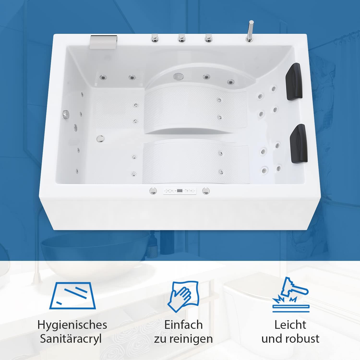 ⭐ Luxus Whirlpools – AQUADE Whirlpool-Badewanne 180 x 130 cm Acryl-Badewanne Modell: Marburg Heergefertigt in Deutschland Badewannen-Komplettset – Wählen Sie Ihr perfektes Bad/Whirlpool: Basic, Classic, Air Relax, Lux – Bild 2