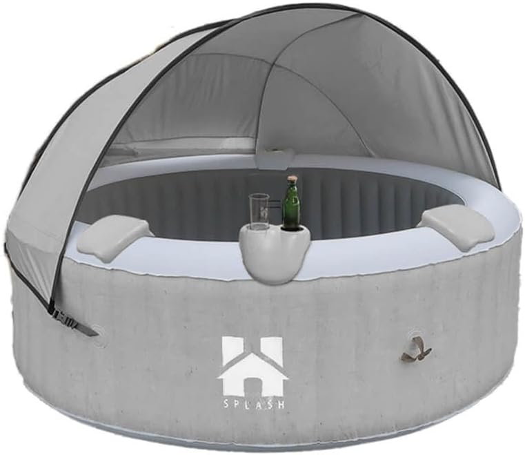 ⭐ Luxus Whirlpools – Home Deluxe - Outdoor-Whirlpool - Splash + Kissen, Getränkehalter und Sonnendach - Farbe: Beton, Durchmesser 208 cm, 130 Luftdüsen - inkl. Abdeckung, Reparaturset, Filterset I Outdoor-Whirlpool für 6 Personen – Bild 5