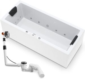 ⭐ Luxus Whirlpools – AQUADE Wolfsburg Classic Whirlpool-Badewanne XL 200 x 90 cm mit LED-Whirlpool-Beleuchtung und Badekissen für Badewanne, Whirlpool/Badewanne, Komplettset