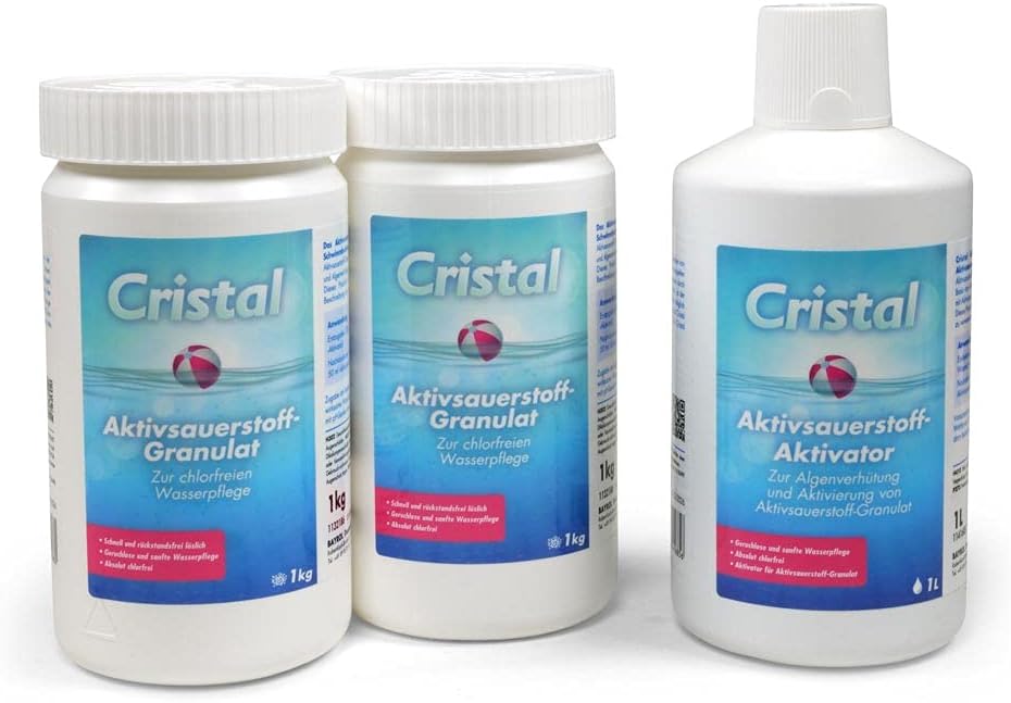 🧼 Zubehör & Pflege – Cristal Granules - 2 x 1.0 kg Active Oxygen Granules + 1 x 1.0 L Active Oxygen Activator - Mega Economy Set for Chlorine-Free Water Disinfection from the Pool
