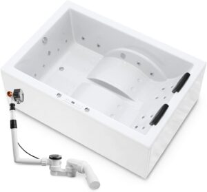 ⭐ Luxus Whirlpools – AQUADE Jаcuzzі Marburg Classic XL 2-Personen-Whirlpool-Badewanne mit LED-Whirlpool-Beleuchtung und Badekissen für Badewanne, Badewanne, Abflussgarnitur und Überlaufgarnitur mit Zulauf