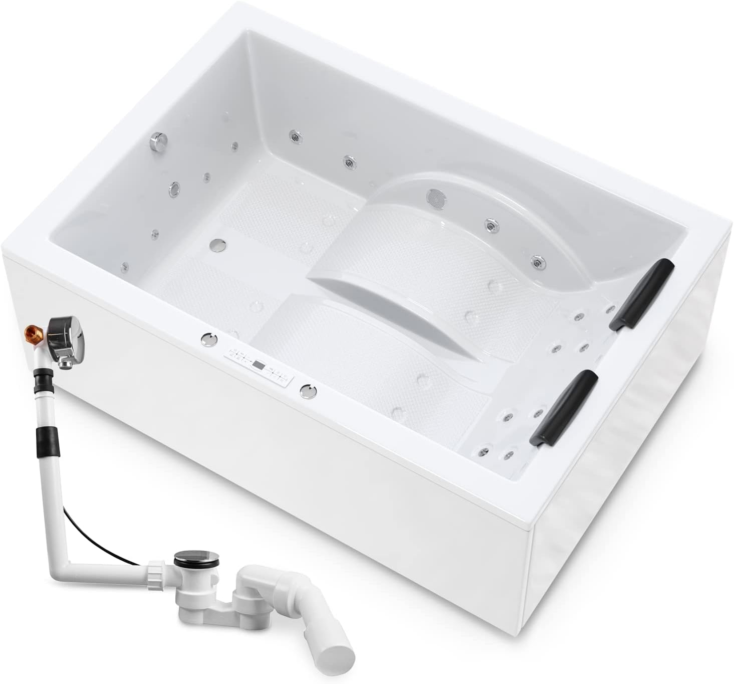 ⭐ Luxus Whirlpools – AQUADE Jаcuzzі Marburg Classic XL 2-Personen-Whirlpool-Badewanne mit LED-Whirlpool-Beleuchtung und Badekissen für Badewanne, Badewanne, Abflussgarnitur und Überlaufgarnitur mit Zulauf