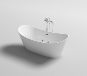 ⭐ Luxus Whirlpools – Freistehende Luxus-Whirlpool-Badewanne Oslo – 180 x 90 cm – 12 Massagedüsen, LED-Farblichttherapie, freistehend für 2 Personen, Whirlpool-Spa im Innenbereich – mit quadratischem Edelstahlhahn