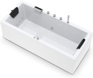 ⭐ Luxus Whirlpools – AQUADE Wolfsburg Basic Whirlpool-Badewanne XL 200 x 90 cm mit LED-Whirlpool-Beleuchtung und Badekissen für Badewanne, Whirlpool/Badewanne, Komplettset