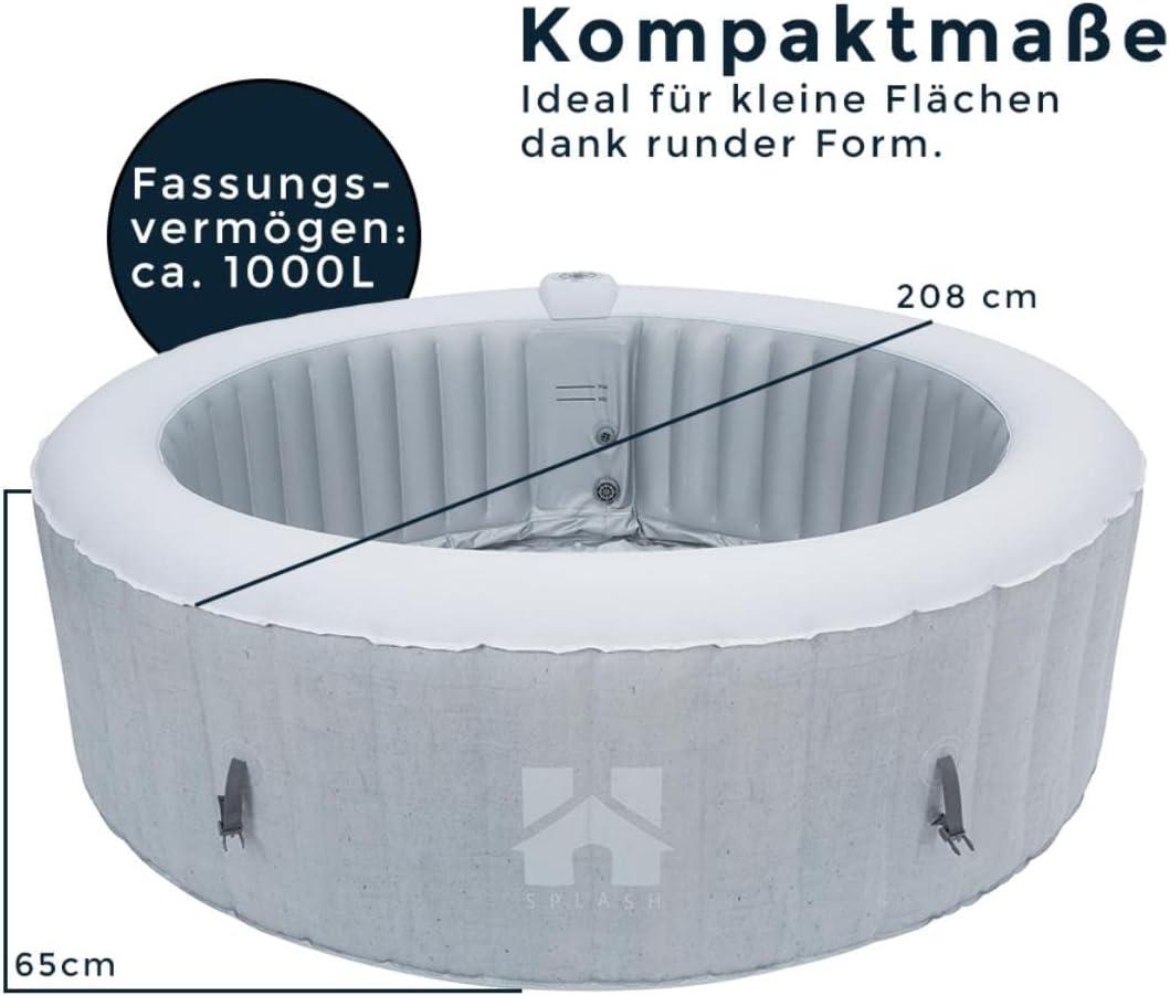⭐ Luxus Whirlpools – Aufblasbarer Whirlpool St. Moritz Splash – Betongrau – Luxus-Spa-Pool für 6 Personen – 130 Düsen, 40 °C Heizung, Terrasse und Garten – Bild 3