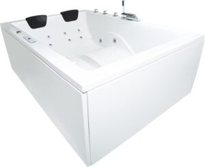 👨‍👩‍👧‍👦 Whirlpools für Familien & Gruppen – Klassische Indoor-Whirlpool-Badewanne XXL Wave für 2 Personen mit 24 Massagedüsen, Wasserfall, LED-Ambiente, Touchpanel, Bluetooth und Radio (180 x 130 cm)