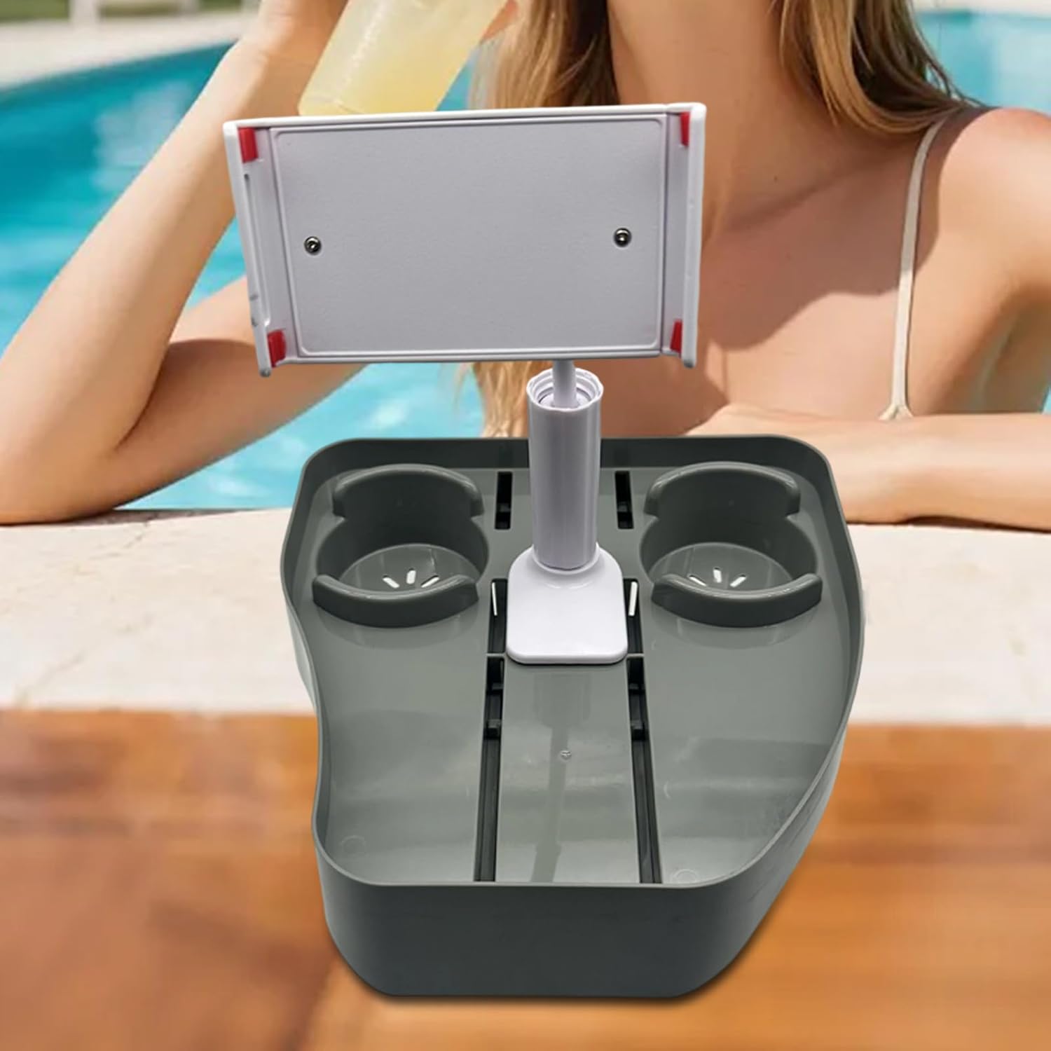 🧊 Whirlpools für Balkon & Terrasse – Handy-Tablett für Pool, robustes Whirlpool-Tablett, rutschfester Getränkehalter für Spa, Pool, Strand, Balkon oder Badezimmer, stabiler Boden, schlankes Design, Auslaufkontrolle, 27 x 27 x 44 cm – Bild 8