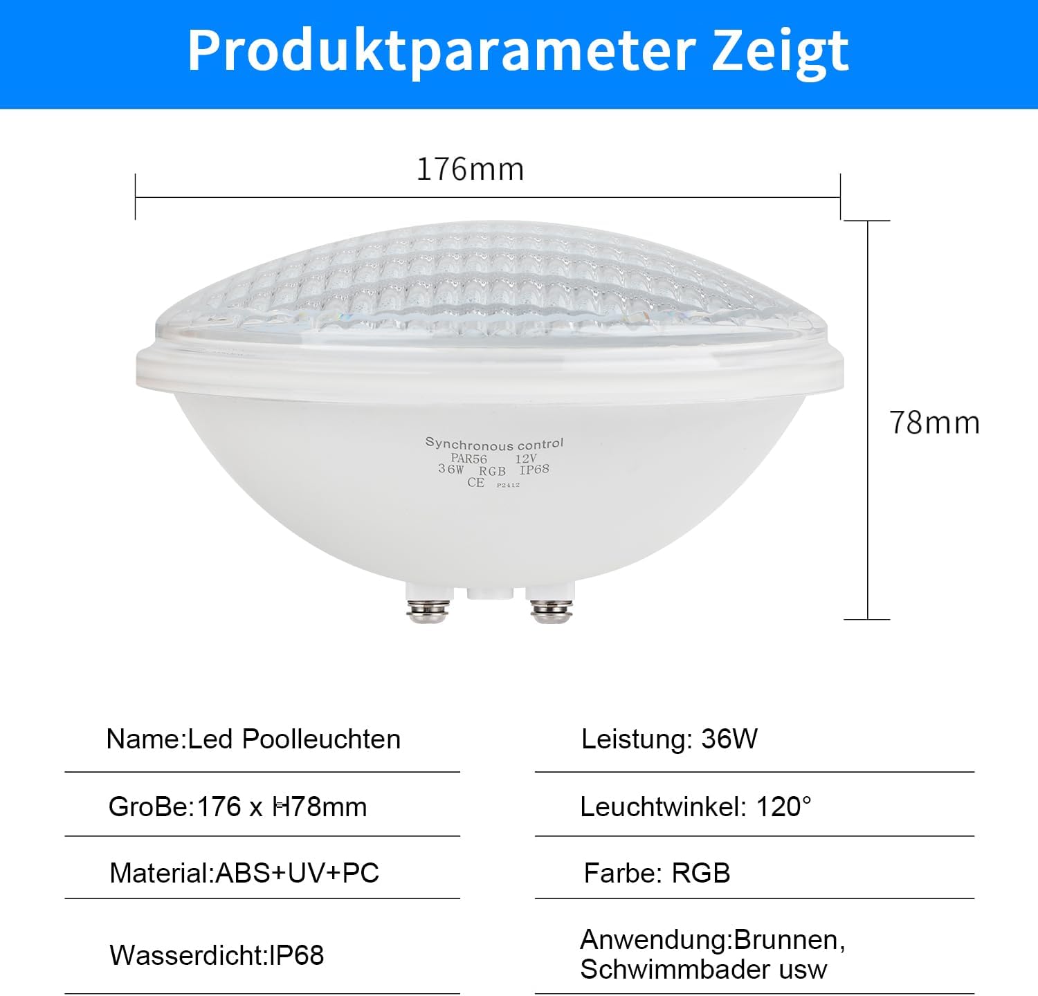 ⭐ Luxus Whirlpools – COOLWEST LED Poolbeleuchtung 36W PAR56 RGBW Poolbeleuchtung Unterwasser Externe Synchronisation IP68 mit Fernbedienung Poolbeleuchtung Unterwasser AC 12V für Schwimmbad- und Gartenbeleuchtung – Bild 6