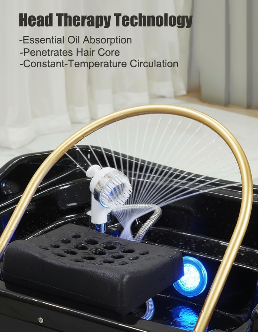 ⭐ Luxus Whirlpools – Head-Spa Device with Waterfall & Hydro-Jet Massage - Professional Head Massage Tub with 7 Colours Chrome Therapy, Ideal for Salons, Spas and Home (Black + Smoke) – Bild 5