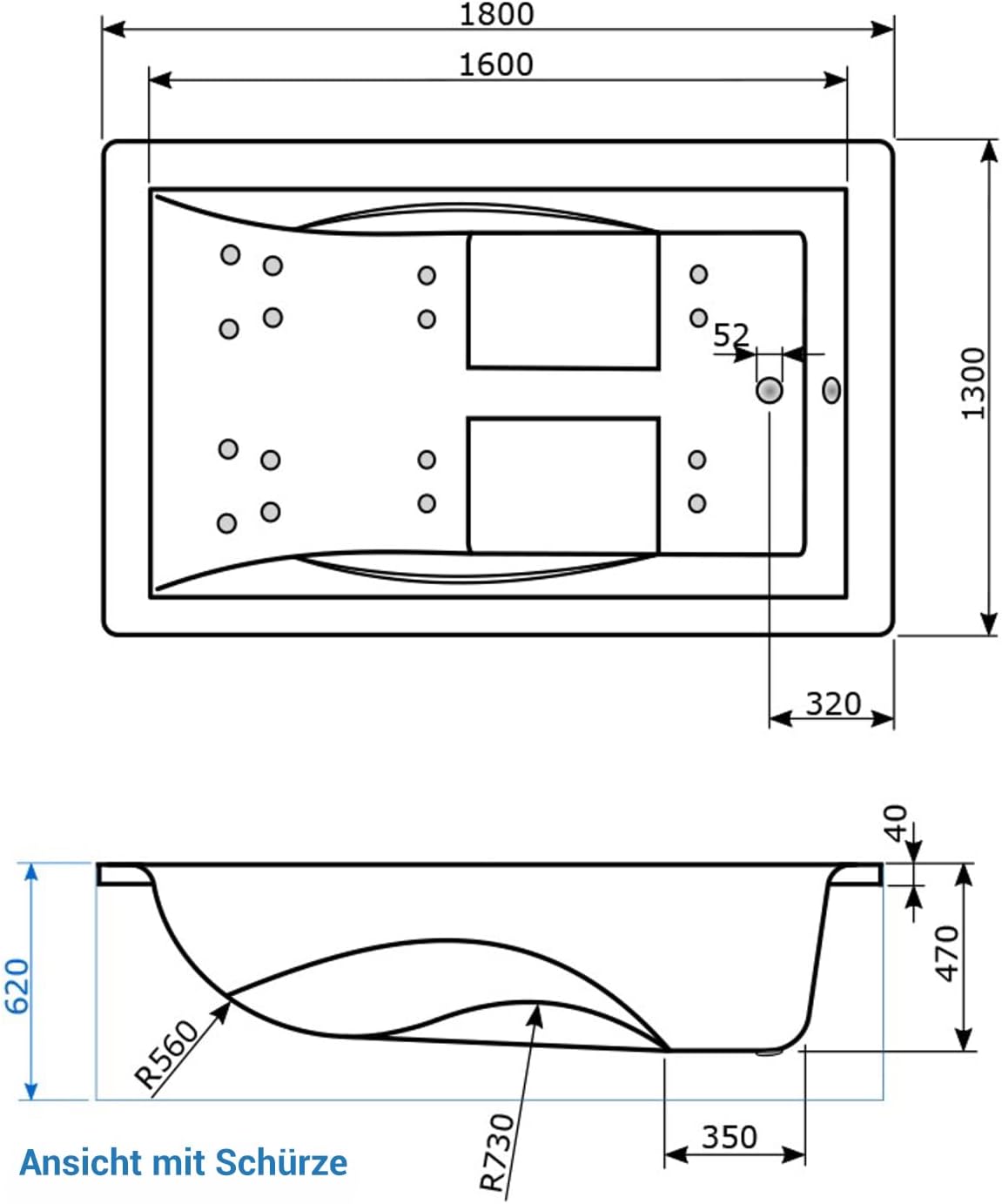 ⭐ Luxus Whirlpools – AQUADE Jacuzzi Marburg Lux 2-Personen-Whirlpool 180 x 130 cm mit LED-Beleuchtung, Badewanne und Wannenkissenarmatur für Personen/Komplettset, p-1-49597-AQ, weiß – Bild 6