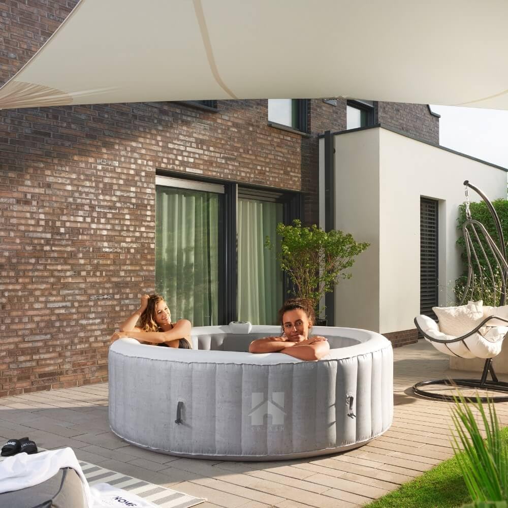 ⭐ Luxus Whirlpools – Home Deluxe - Outdoor-Whirlpool - Splash + Kissen, Getränkehalter und Sonnendach - Farbe: Beton, Durchmesser 208 cm, 130 Luftdüsen - inkl. Abdeckung, Reparaturset, Filterset I Outdoor-Whirlpool für 6 Personen – Bild 6