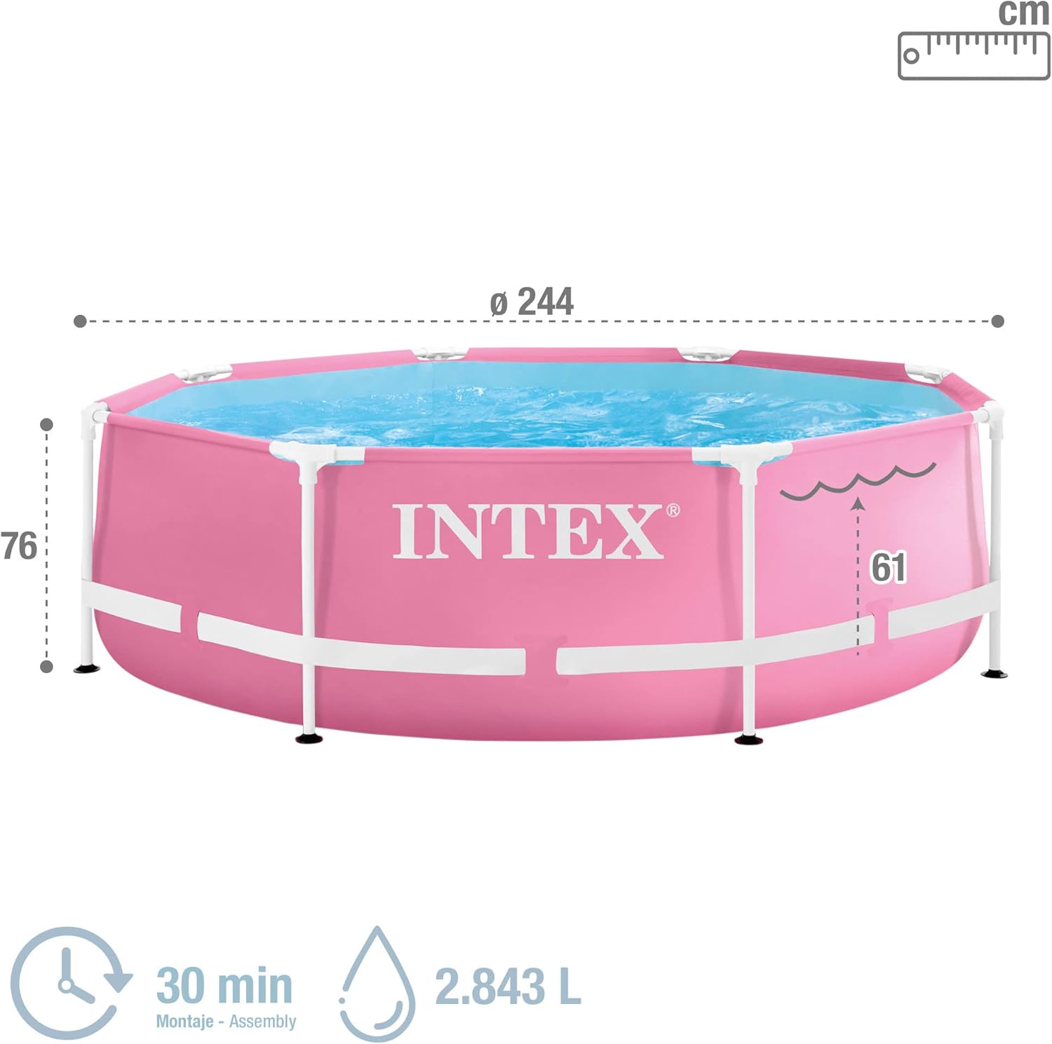 🧊 Whirlpools für Balkon & Terrasse – Intex 28290NP runder Bodenpool mit Metallrahmen, 2483 l, Stahl und PVC, rosa, 244 x 76 cm – Bild 4