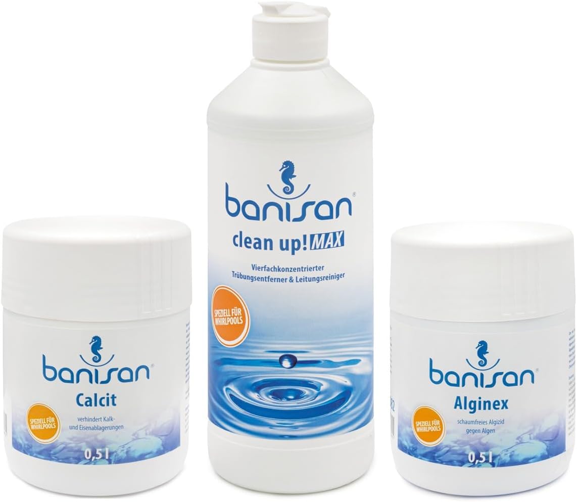 🧼 Zubehör & Pflege – Savings Set Alginex Clean Up Max Calcite Water Care for Whirlpools SwimSpa Banisan Set Water Care Set Algae Disinfection Active Oxygen