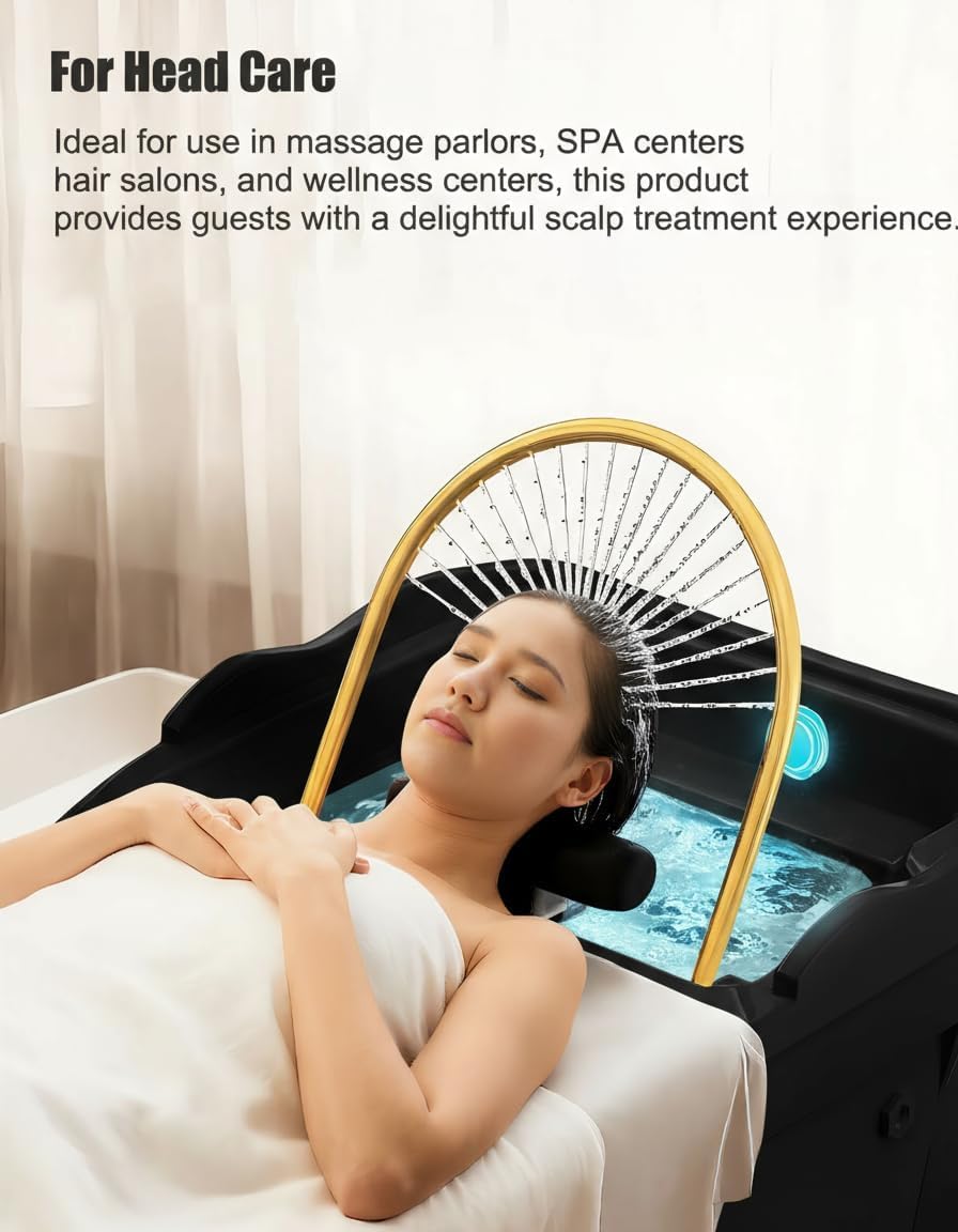 ⭐ Luxus Whirlpools – Head-Spa Device with Waterfall & Hydro-Jet Massage - Professional Head Massage Tub with 7 Colours Chrome Therapy, Ideal for Salons, Spas and Home (Black + Smoke) – Bild 4
