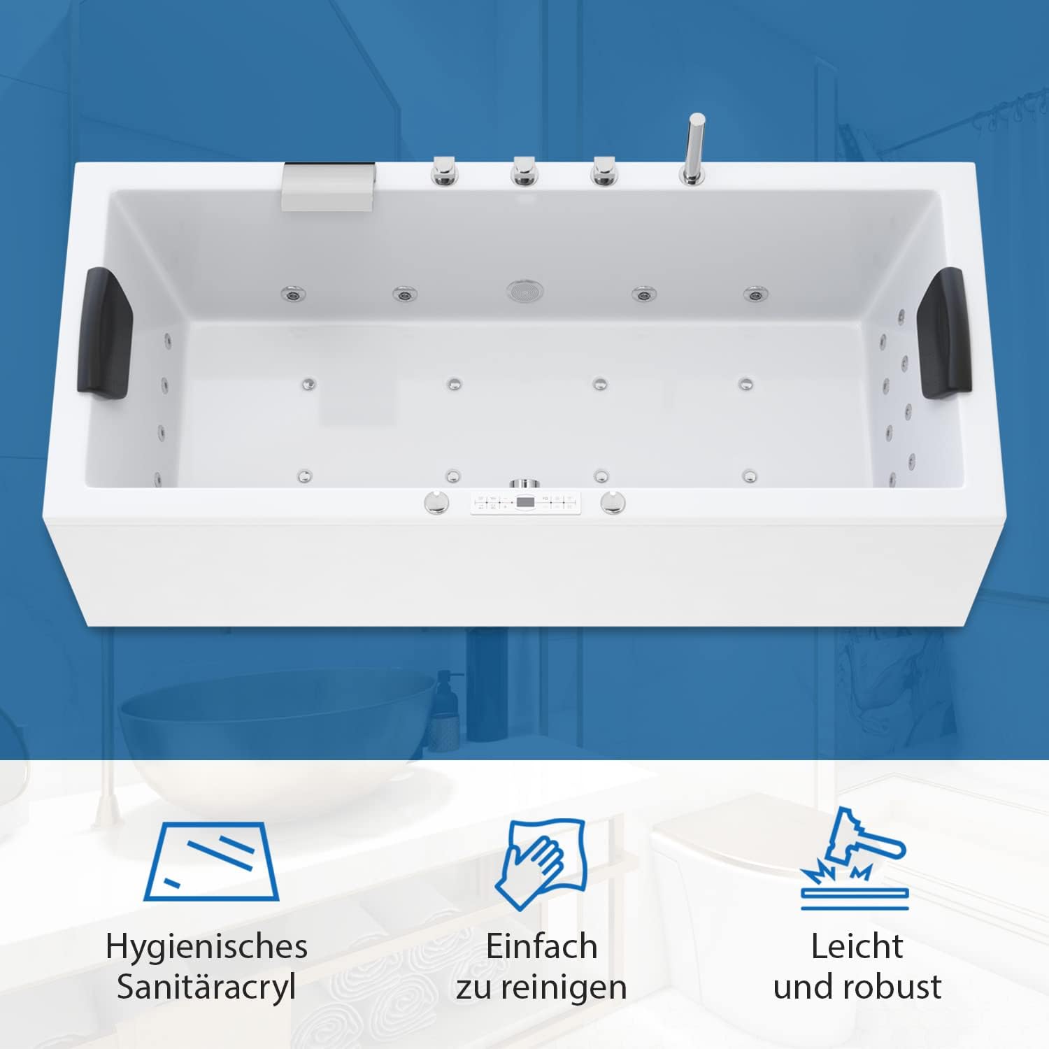 ⭐ Luxus Whirlpools – AQUADE Acryl-Whirlpool-Badewanne Wolfsburg 200 x 90 cm Komplettset – Wählen Sie Ihr perfektes Bad/Whirlpool: Basic, Classic, Air Relax, Lux – Bild 2