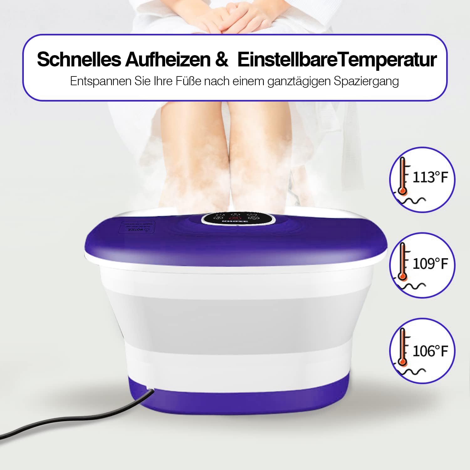 ⭐ Luxus Whirlpools – Fußsprudelbad mit Massage- und Heizfunktion, klappbares Fußmassagegerät, Fernbedienung, Wärmefunktion, Fußreflexzonenmassage, Timer, Fußbad mit 16 Shiatsu-Rollen, lila – Bild 3