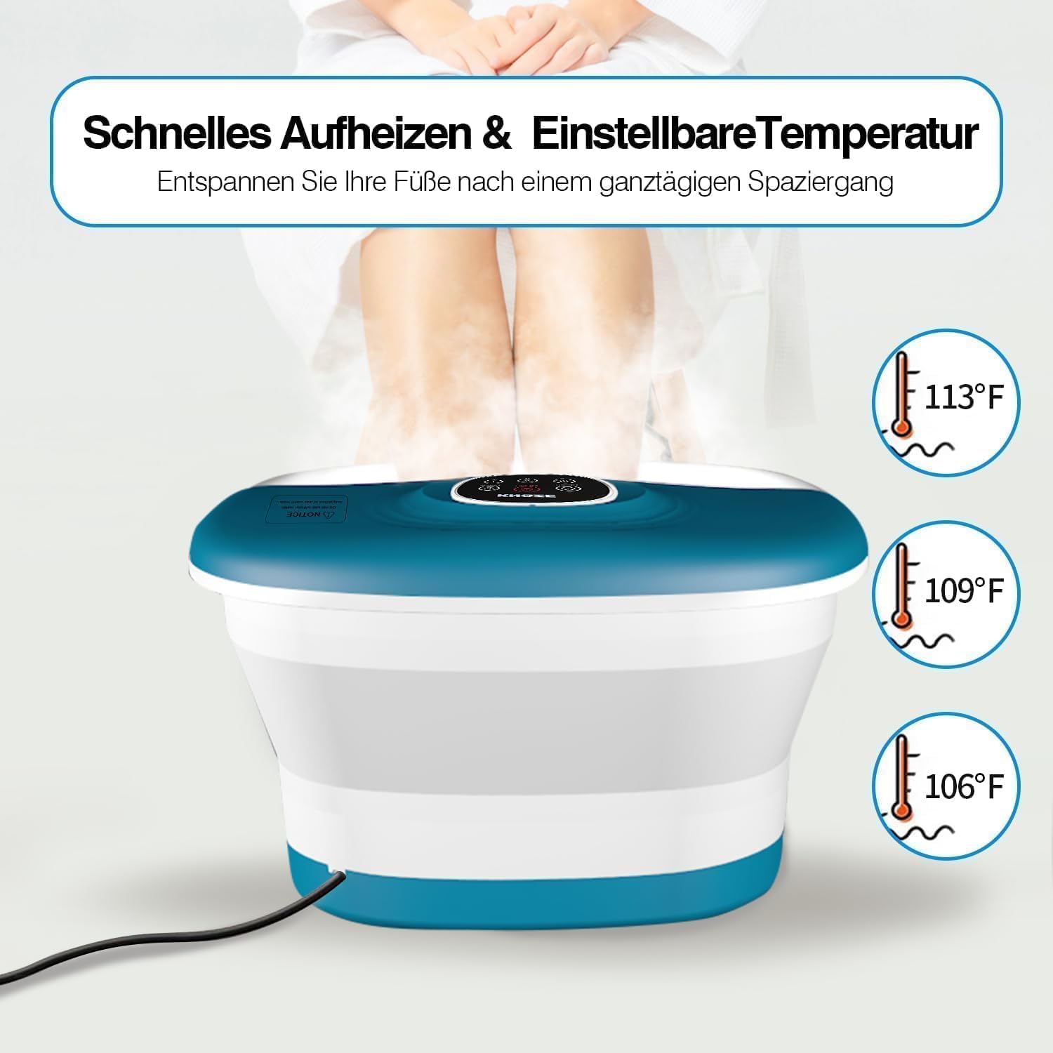 ⭐ Luxus Whirlpools – Fußsprudelbad mit Massage- und Heizfunktion, klappbares Fußmassagegerät, Fernbedienung, Wärmefunktion, Fußreflexzonenmassage, Timer, Fußbad mit 16 Shiatsu-Rollen (blau) – Bild 3