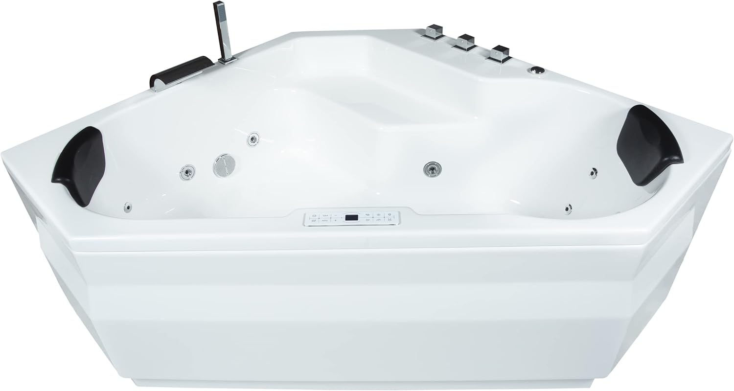⭐ Luxus Whirlpools – Classic Indoor Corner Whirlpool Bath Capri with 24 Massage Jets, Waterfall, LED Ambience, Touch Panel, Bluetooth and Radio