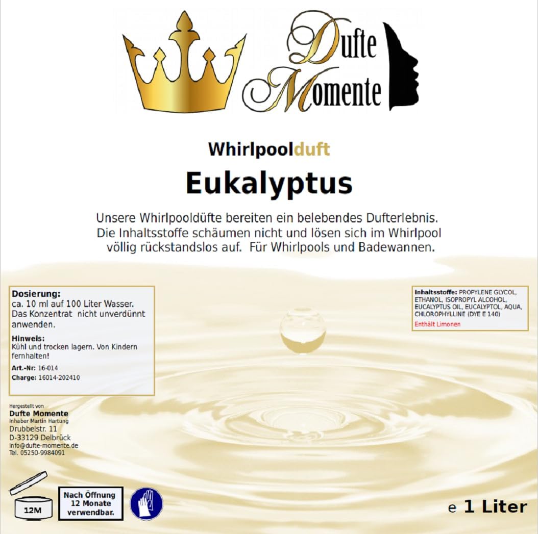 🧼 Zubehör & Pflege – Dufte Momente Whirlpool Eucalyptus Fragrance 1,000 ml with Natural and Natural Essential Oils No Foam Vegan and Cruelty Free – Bild 2