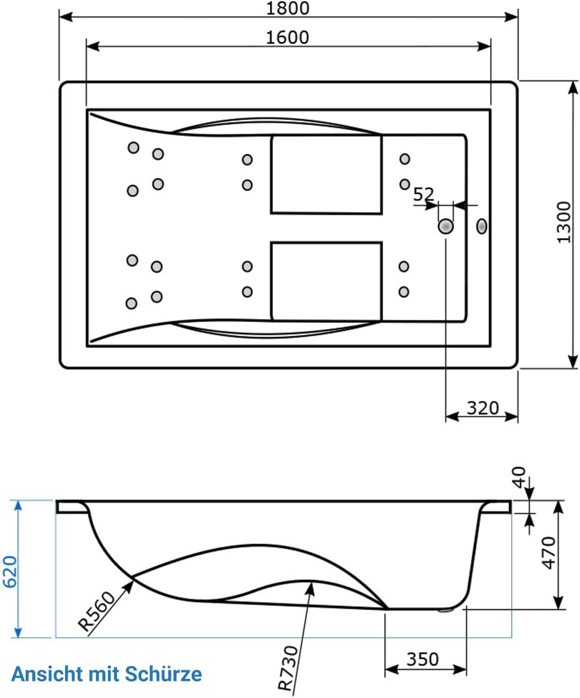 ⭐ Luxus Whirlpools – AQUADE Jacuzzi Marburg Classic 2 Personen Whirlpool 180 x 130 cm mit LED Whirlpoolbeleuchtung, Wasserhahn Whirlpool Badewanne & Badekissen für Badewanne Whirlpool 2 Personen / Badewanne Komplettset – Bild 6