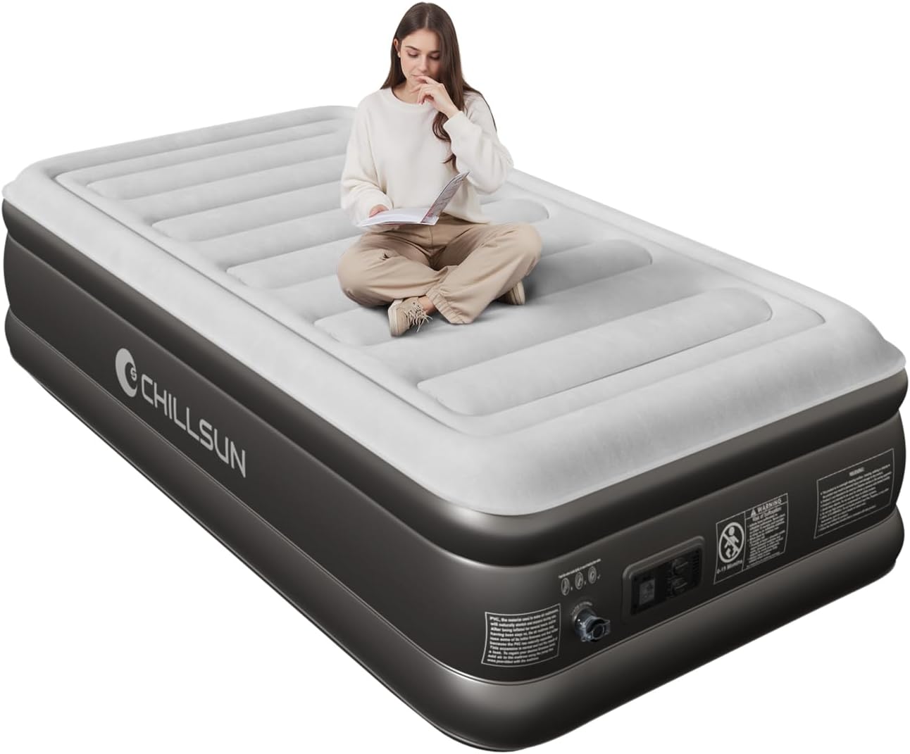 ⭐ Luxus Whirlpools – CHILLSUN Selbstaufblasendes Luftbett mit Pumpe, Luftmatratze für 1 Person, leicht und einfach zu verstauen, hohe Stabilität und Belastbarkeit, 190 x 100 x 46 cm für Camping, Gästezimmer, Zuhause