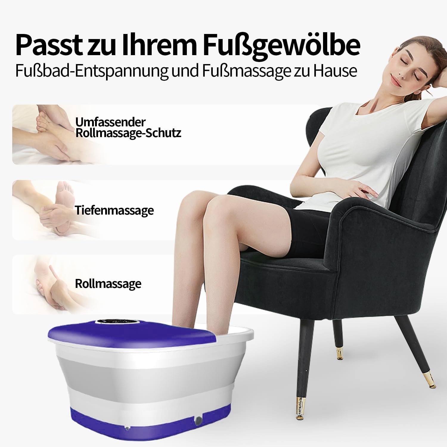 ⭐ Luxus Whirlpools – Fußsprudelbad mit Massage- und Heizfunktion, klappbares Fußmassagegerät, Fernbedienung, Wärmefunktion, Fußreflexzonenmassage, Timer, Fußbad mit 16 Shiatsu-Rollen, lila – Bild 2