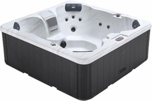 ⭐ Luxus Whirlpools – CANADIAN SPA CO. Cornwall Plug & Play 13 Outdoor-Whirlpool für 5 Personen, 198 x 198 x 73 cm, quadratisch, mit Abdeckung, LED-Beleuchtung, Heizung und 18 Düsen, ganzjährige Nutzung