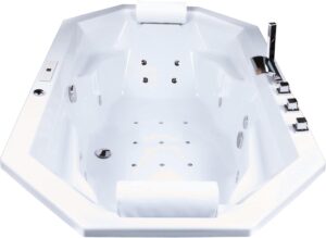 🧊 Whirlpools für Balkon & Terrasse – Premium Indoor-Sockel-Whirlpool-Badewanne Bora Bora 200 x 115 cm mit 24 Massagedüsen, Heizung, Ozongenerator, Bodenabsaugung, Wasserfall, LED-Ambiente, Touchpanel, Bluetooth, Radio