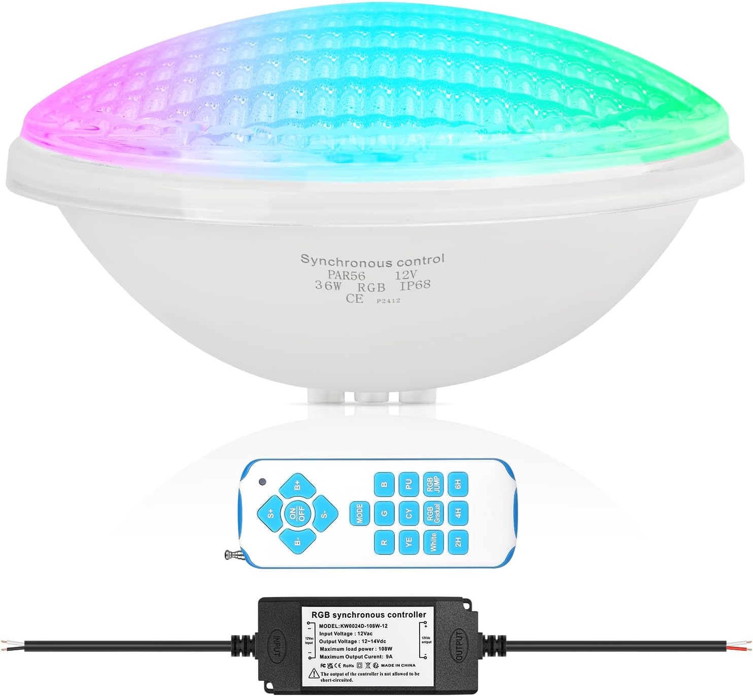 ⭐ Luxus Whirlpools – COOLWEST LED Poolbeleuchtung 36W PAR56 RGBW Poolbeleuchtung Unterwasser Externe Synchronisation IP68 mit Fernbedienung Poolbeleuchtung Unterwasser AC 12V für Schwimmbad- und Gartenbeleuchtung