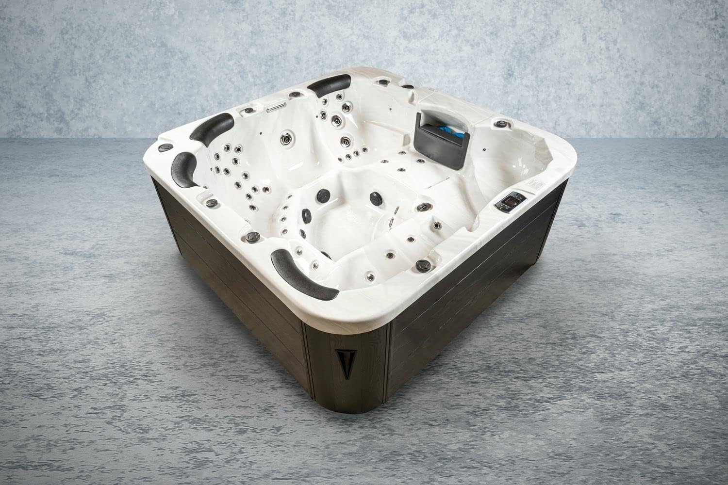 ⭐ Luxus Whirlpools – Amerikanischer Outdoor-Whirlpool von PureHaven, 230 x 230 cm, für 6 Personen, mit 71 Massagedüsen, Heizung, LEDs, Thermoabdeckung, Farbe Sterlingsilber/Grau – Bild 4