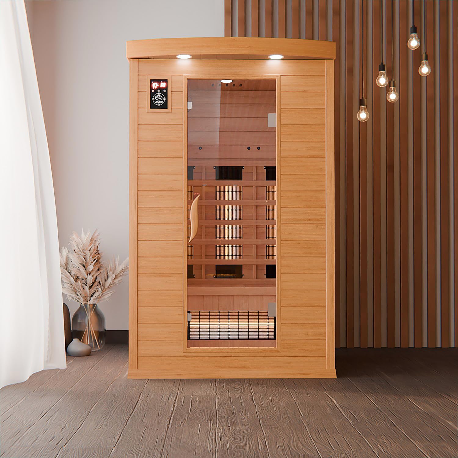 ⭐ Luxus Whirlpools – Dewello Infrarotsauna Hyder 115 cm x 105 cm inkl. Vollspektrumstrahler, Getränkehalter, Handtuchhalter. – Bild 3