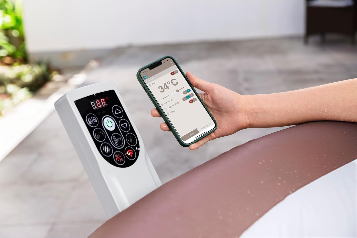 🧊 Whirlpools für Balkon & Terrasse – Bestway® Lay-Z-SPA® Hawaii AirJet™ Energiespar-Whirlpool mit App-Steuerung + integrierter UltraFit™ Pumpeneinheit für 6 Personen, Ø 196 x 71 cm, Terrakotta – Bild 4