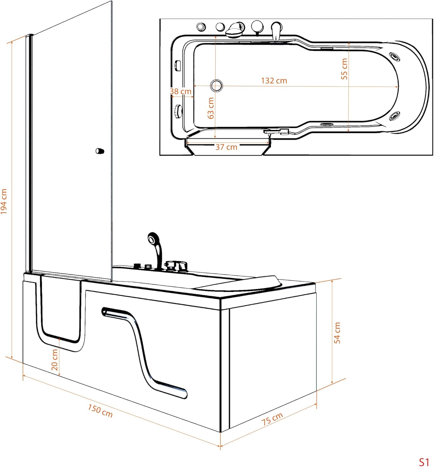 ⭐ Luxus Whirlpools – Whirlpool S17D-EH-WP-R-EC Kombi-Duschkabine mit Tür – Bild 4