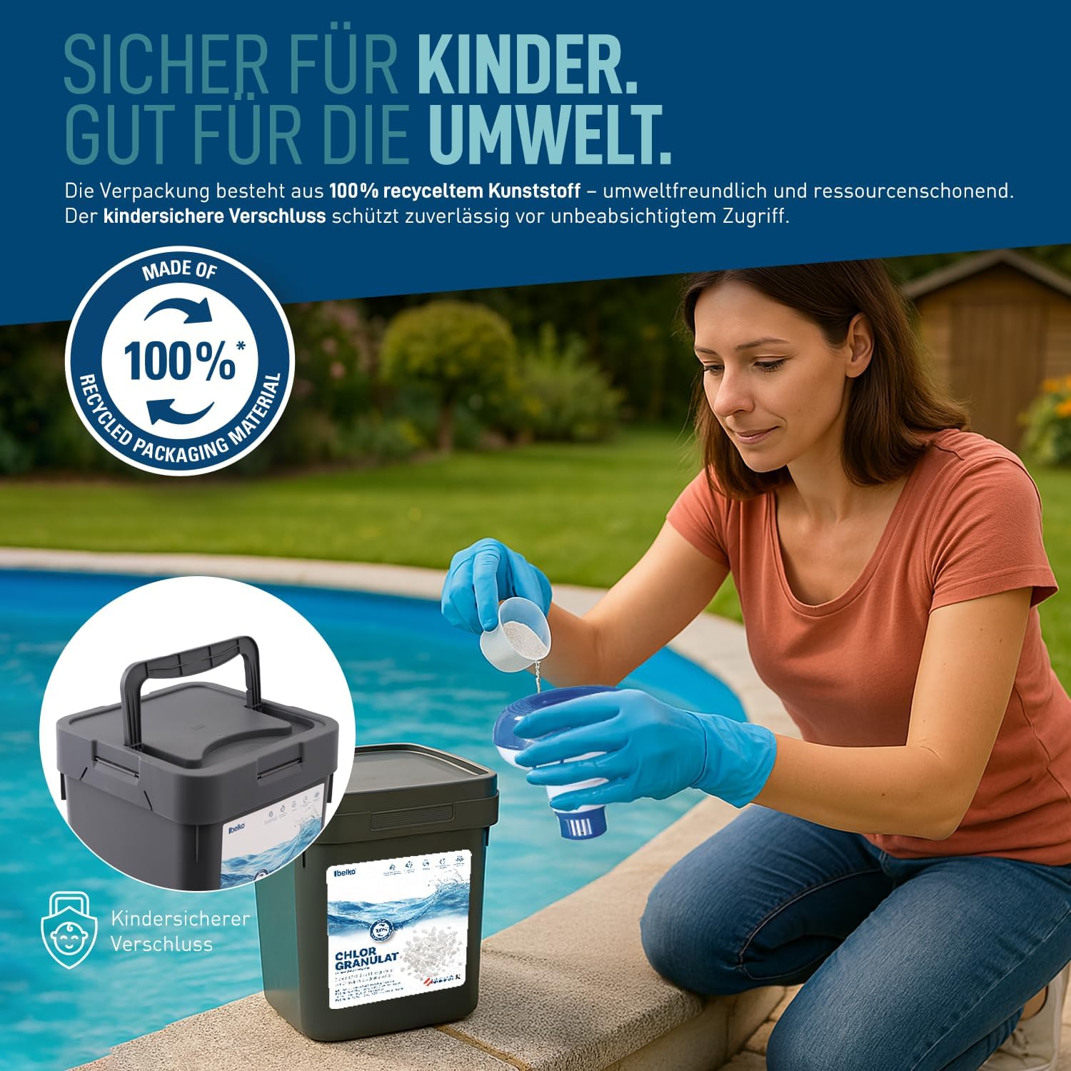 🧼 Zubehör & Pflege – Belko Chlorine Granules for Pool 5 kg, Quick Dissolving for Quick Raising of Chlorine Content, Safe and Quick Disinfection - for Pools, Above Ground Pools, Hot Tubs, Paddling Pools – Bild 3