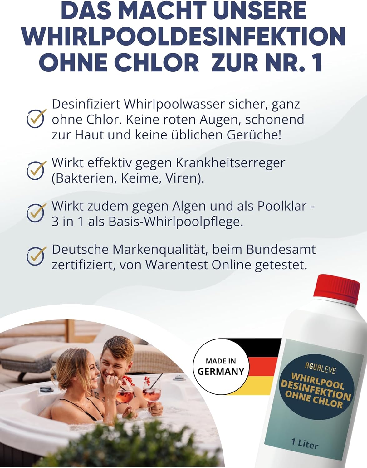 🧼 Zubehör & Pflege – AGUALEVE® Whirlpool Disinfectant without Chlorine 1 Litre Chlorine-Free Water Disinfection with Anti-Algae and Crystal Clear Effect Specially Developed for Hot Tubs Brand Quality Made in Germany – Bild 3
