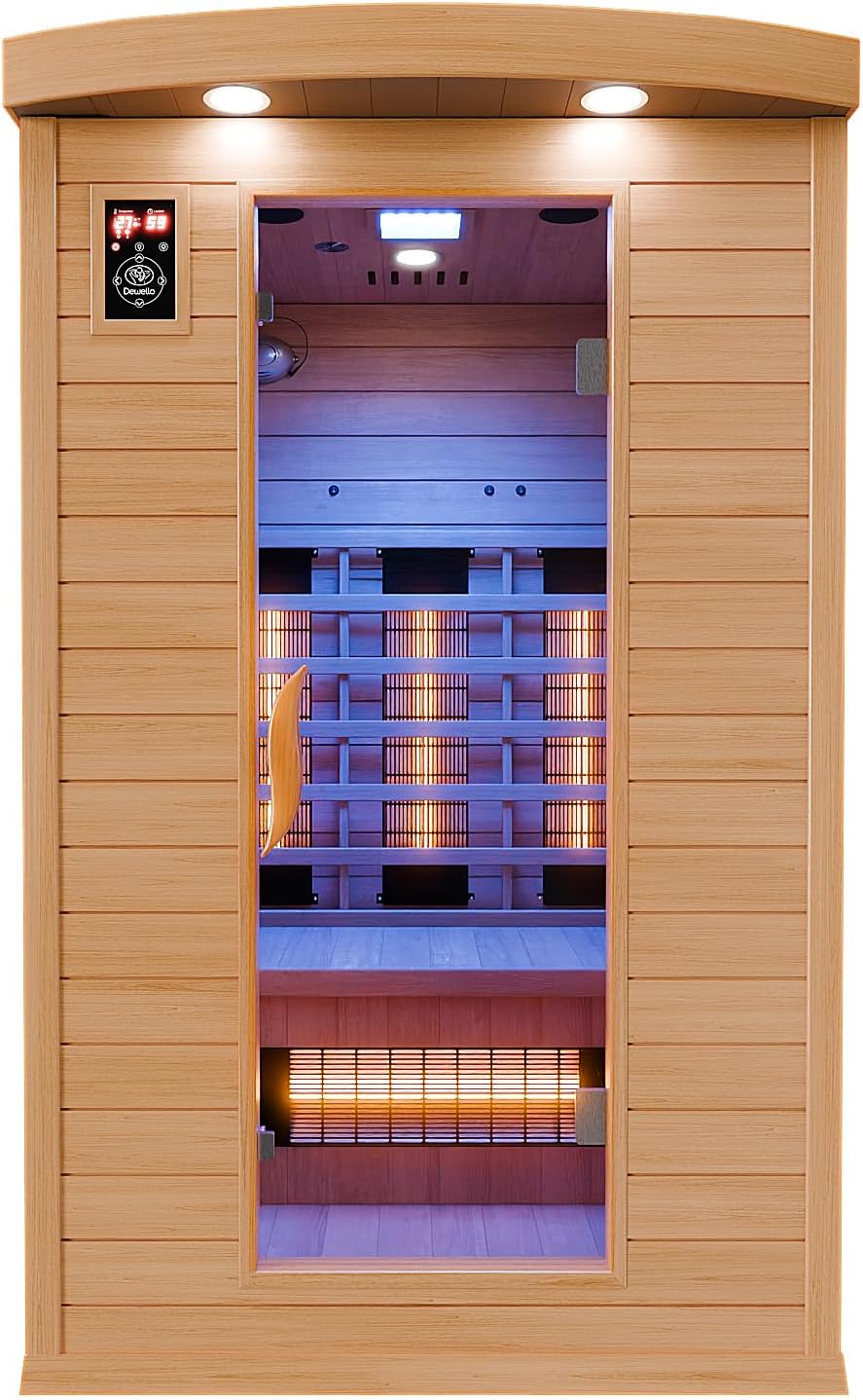 ⭐ Luxus Whirlpools – Dewello Infrarotsauna Hyder 115 cm x 105 cm inkl. Vollspektrumstrahler, Getränkehalter, Handtuchhalter. – Bild 7