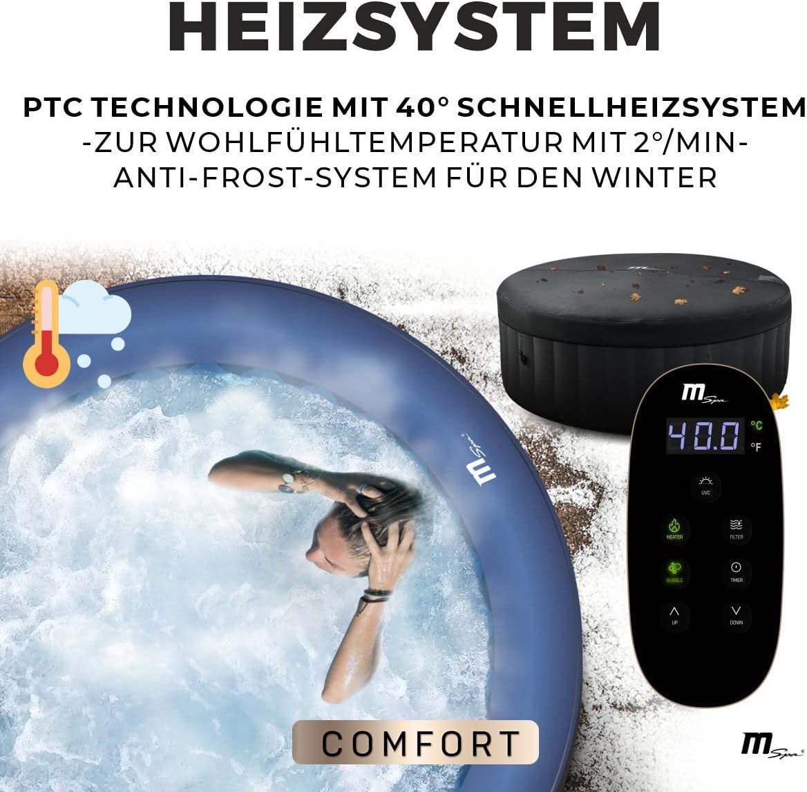 🧊 Whirlpools für Balkon & Terrasse – Miweba Aufblasbarer Whirlpool MSpa 2021, Comfort Bergen C-BE061, für 6 Personen, 138 Luftdüsen, 204,0 x 204,0 x 70,0 cm (Anthrazit/Blau) – Bild 6
